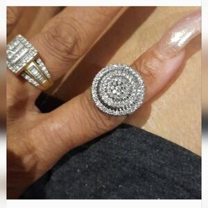 Massive Solid Stainless Steel Round Cluster Cocktail Ring Size 6.5 Rhodium